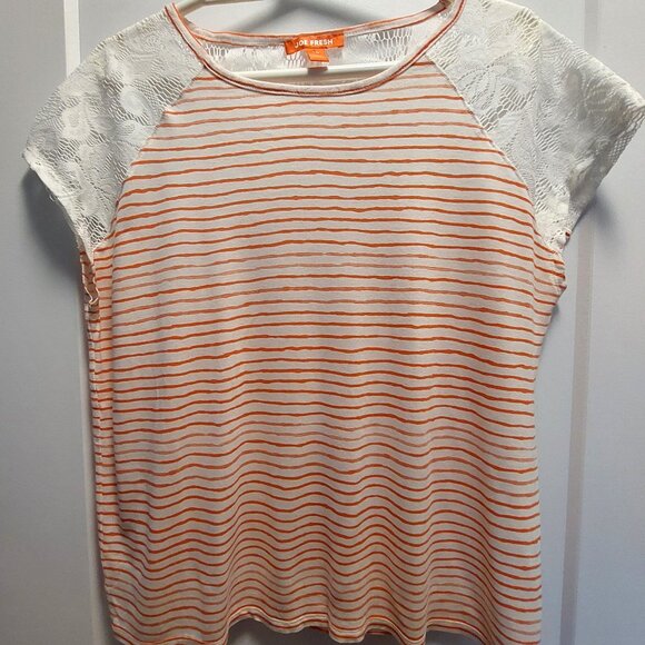JOE FRESH Women's White & Orange Stripe Short Sleeve T-Shirt - Large - Picture 9 of 12